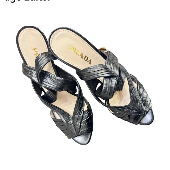 PRADA ANTIC SOFT NERO BLACK PLATFORM CRISS CROSS DRESSY SHOES SZ 41 10.5 - Picture 4 of 9